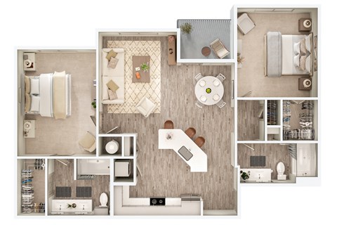 Floor plan for 2 beds, 2 baths, 1235 sqft